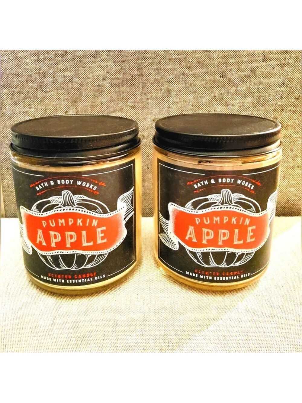 2 PUMPKIN APPLE SINGLE WICK CANDLES BY BATH & BODY WORKS